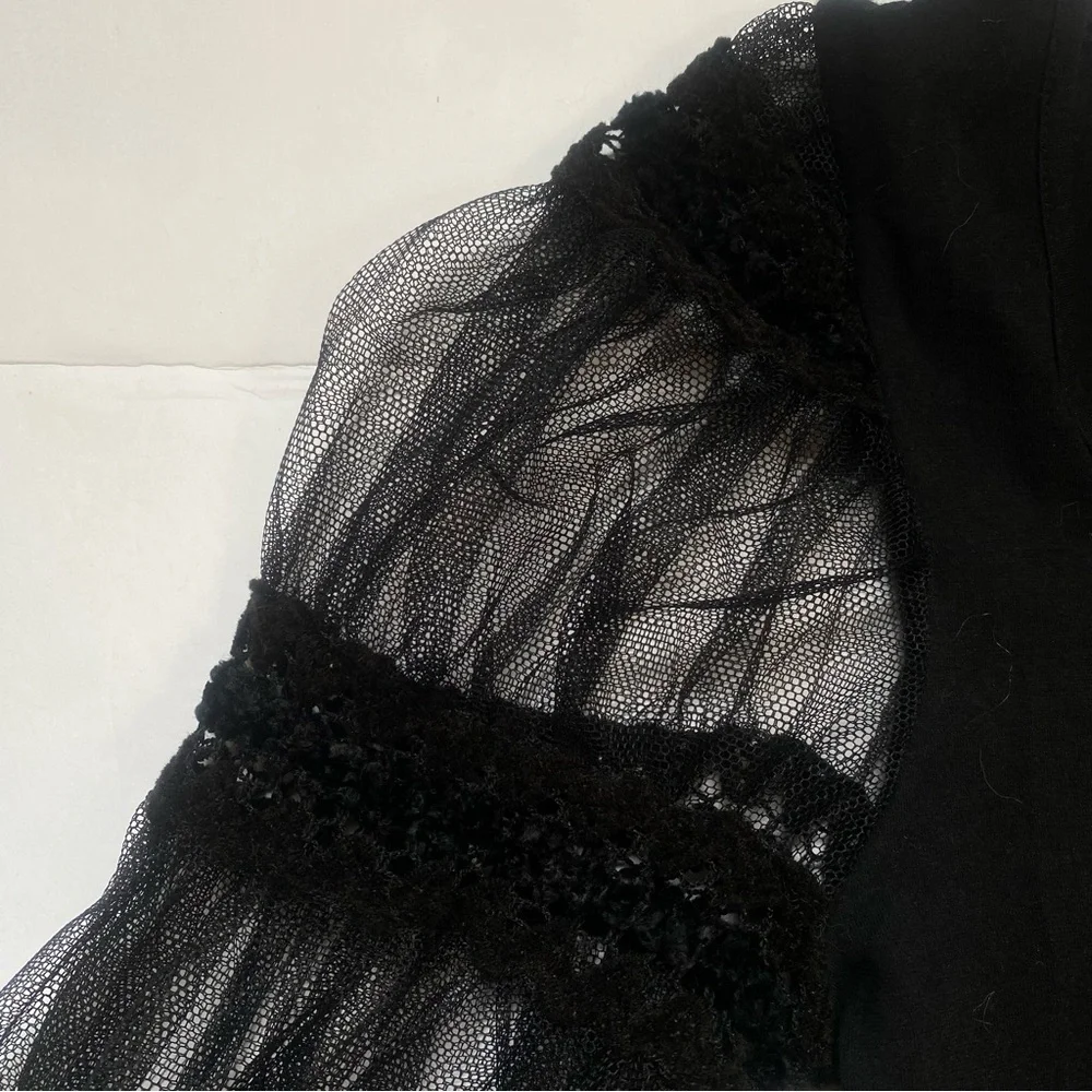 Anne Fontaine Black Sheer Lace Tiered-Sleeve Top - Picture 4 of 5